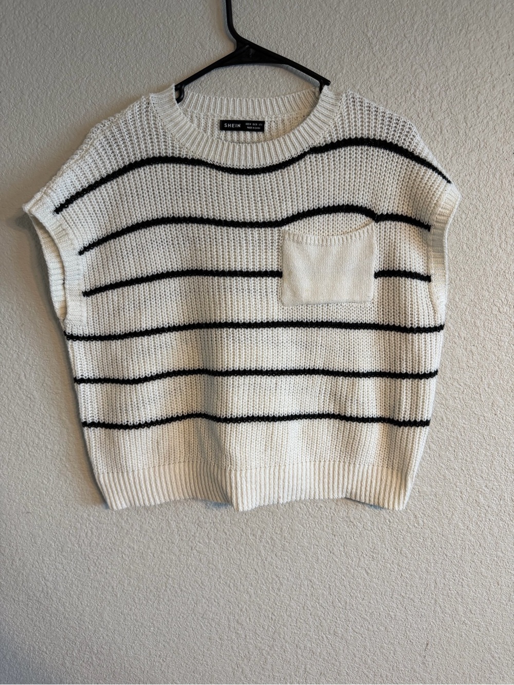 SHEIN Cream Sweater Vest with Black Stripes